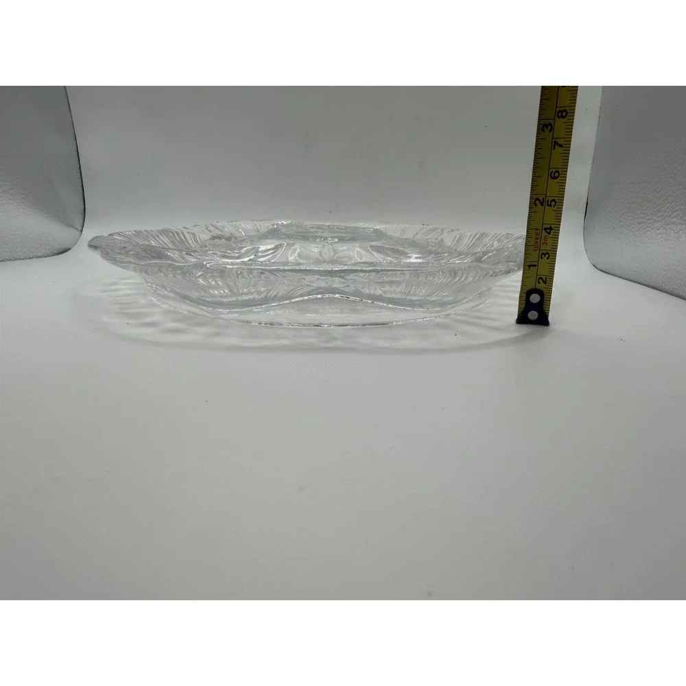 L.E. Smith Clear Glass Oyster Plate 6 Well Seafood Serving Dish Vintage 9